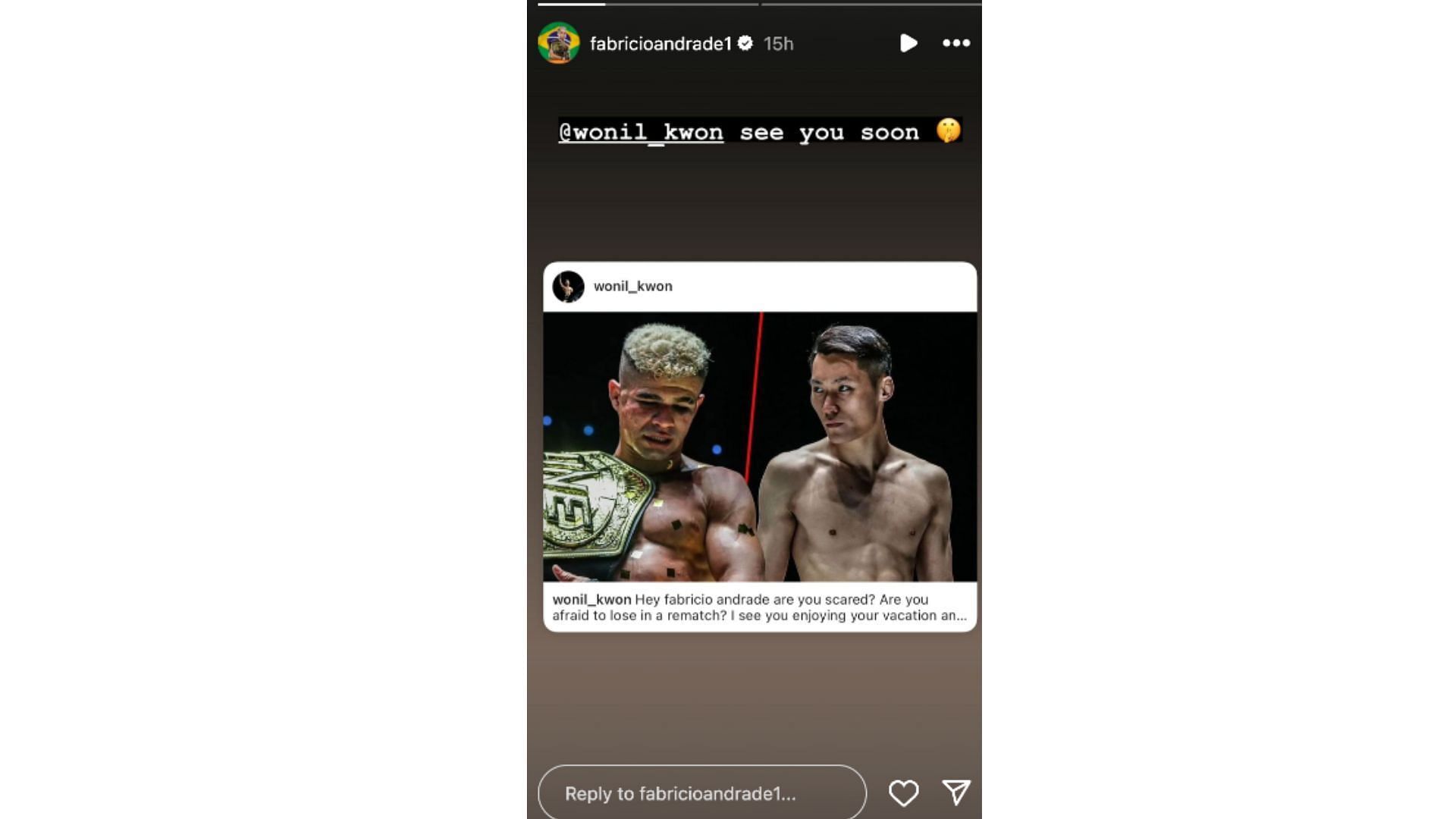 Fabricio Andrade responds back to Kwon Won Il