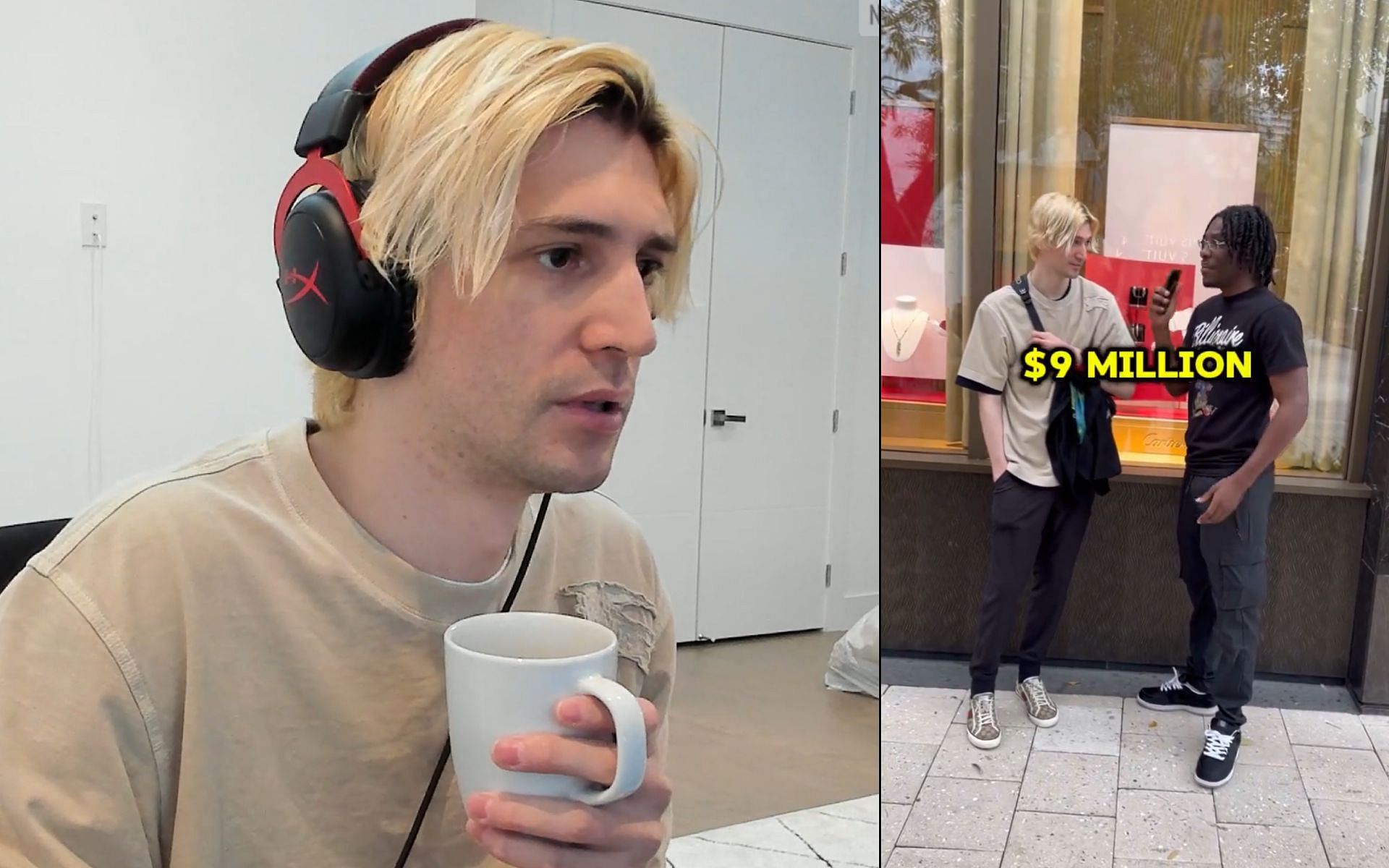 xQc claims the most money he earned in a year was $9,000,000 (Image via xQc/Twitch and @stakkzzz/X)