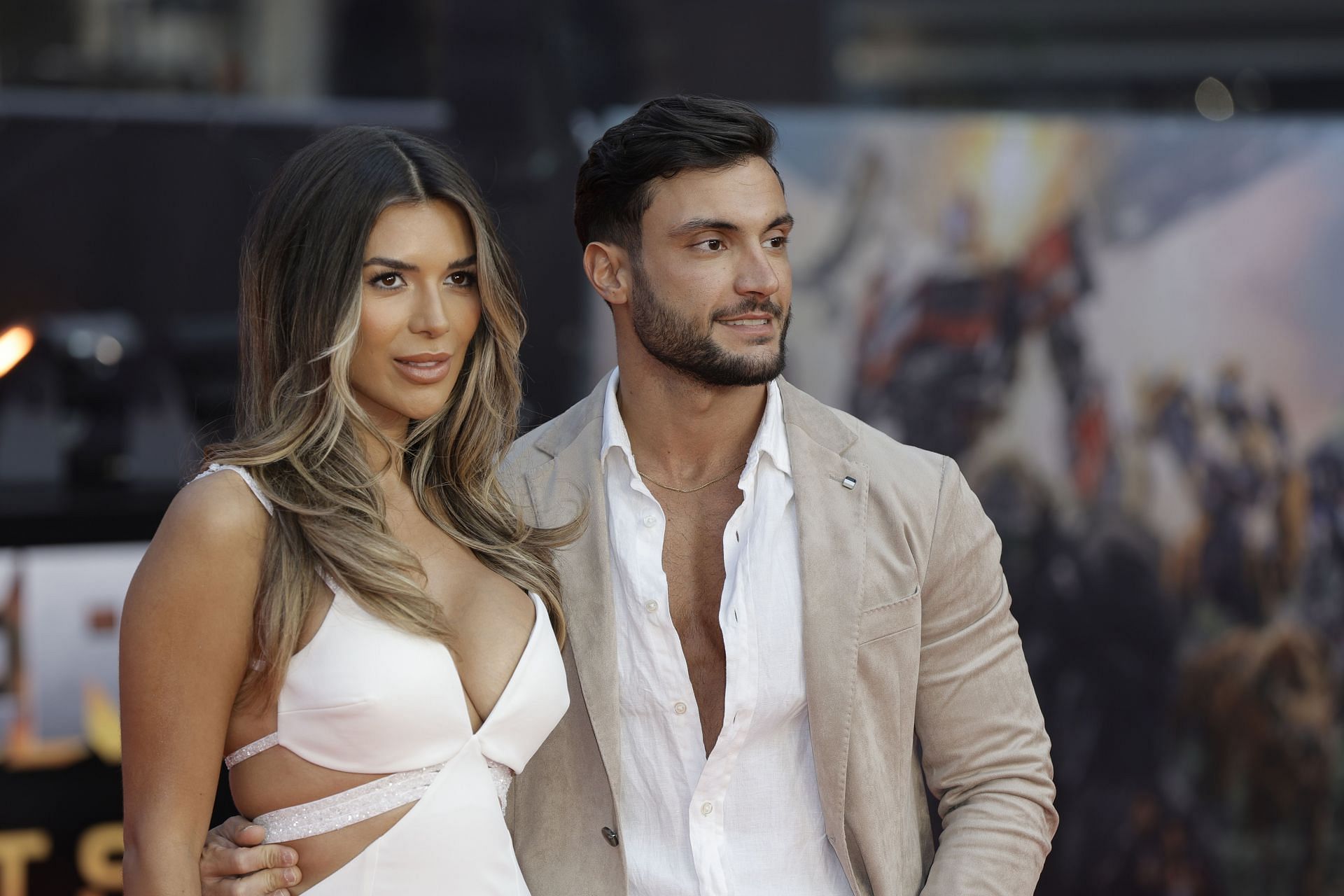 Love Island 2022 winners Ekin-Su C&uuml;lc&uuml;loğlu and Davide Sanclimenti at the Transformers: Rise of the Beasts premiere (Image via Getty Images)