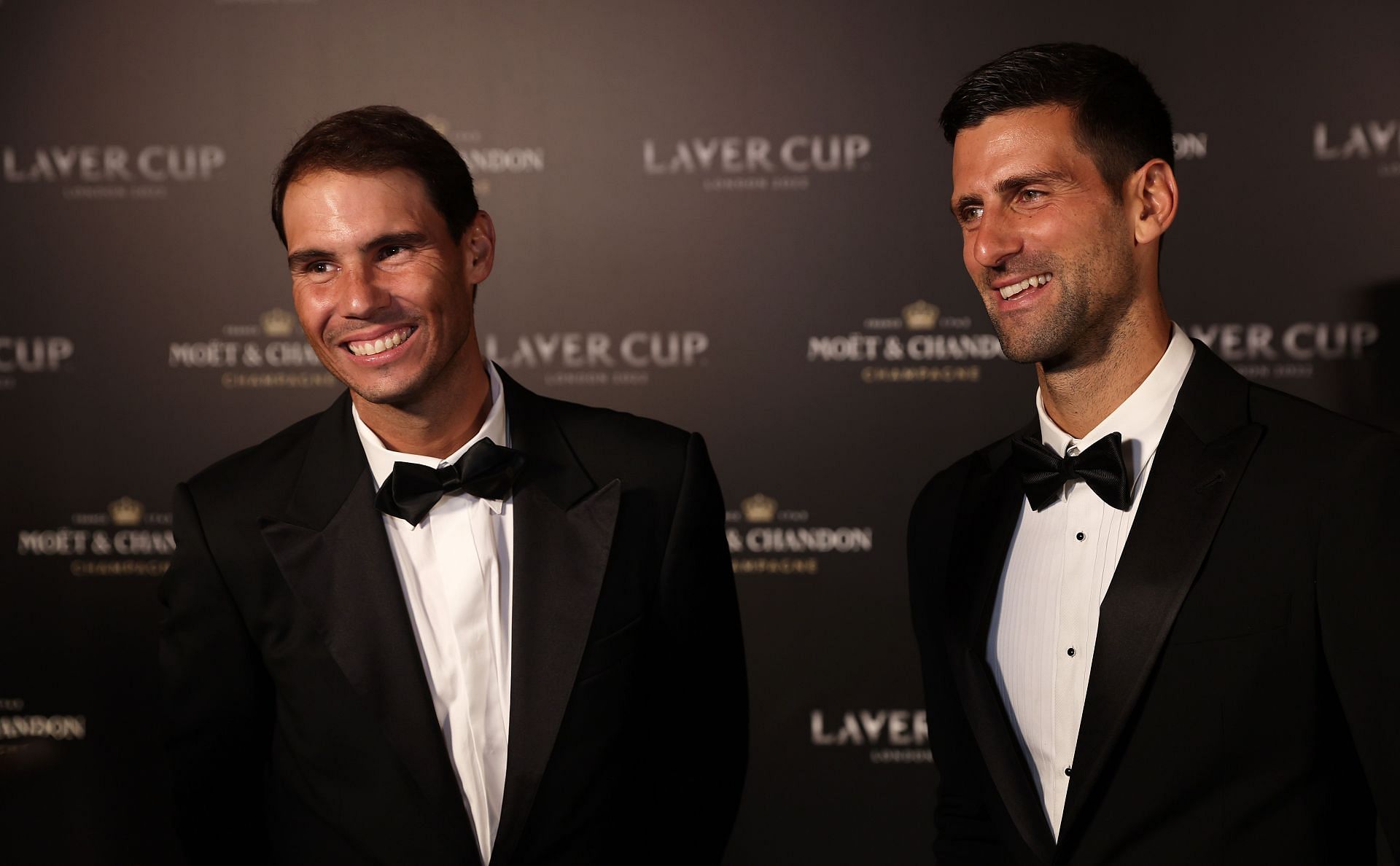 Rafael Nadal (L) and Novak Djokovic (R) at the 2022 Laver Cup Gala Dinner