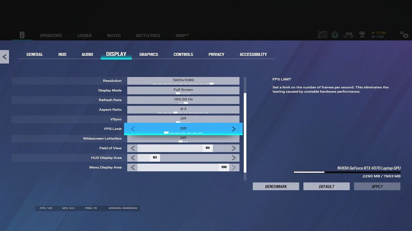 Display options for Rainbow Six Siege pro settings (Image via Ubisoft)