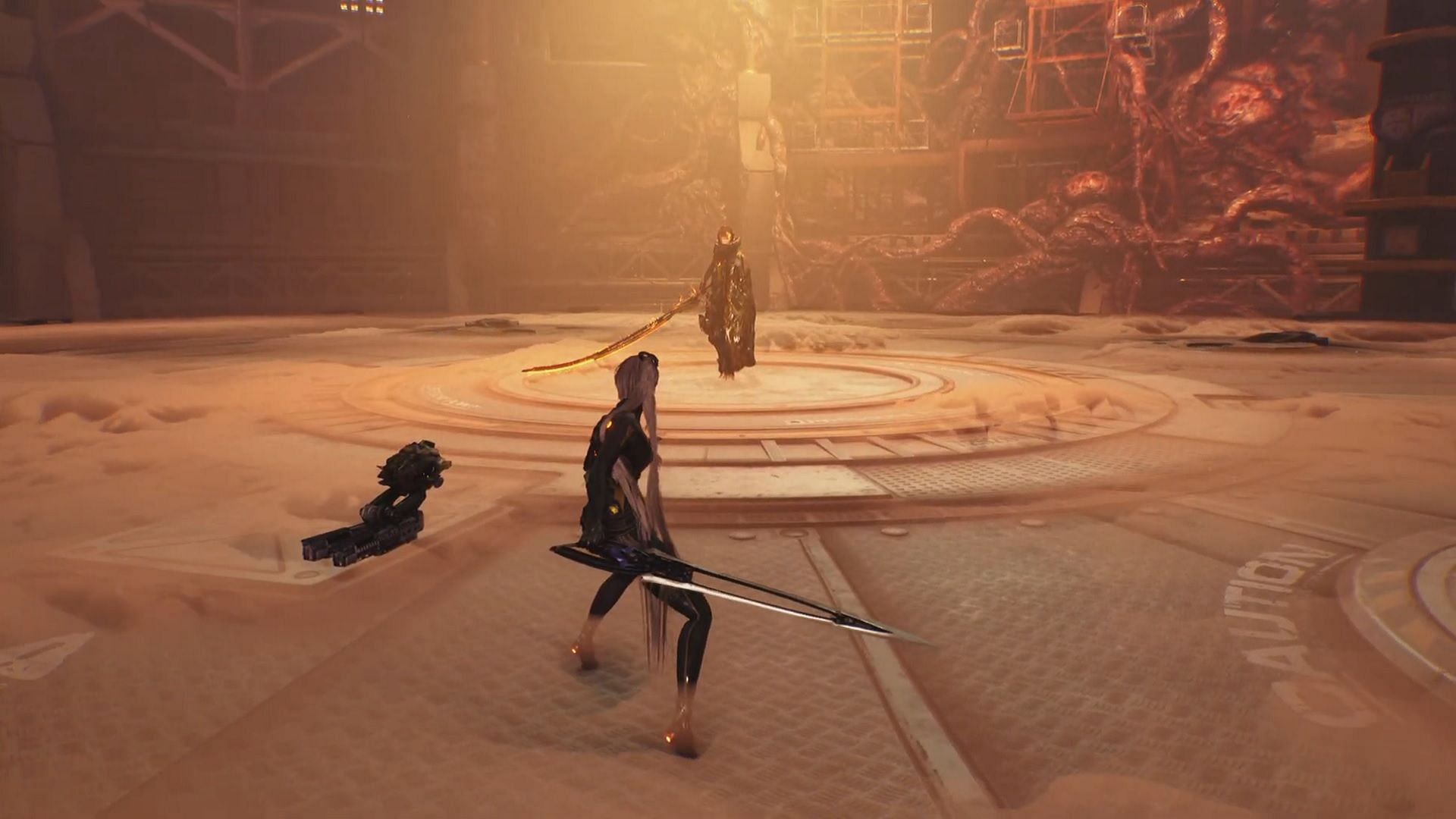Eve against Tachy in the boss fight from Stellar Blade (Image via Sony Interactive Entertainment)
