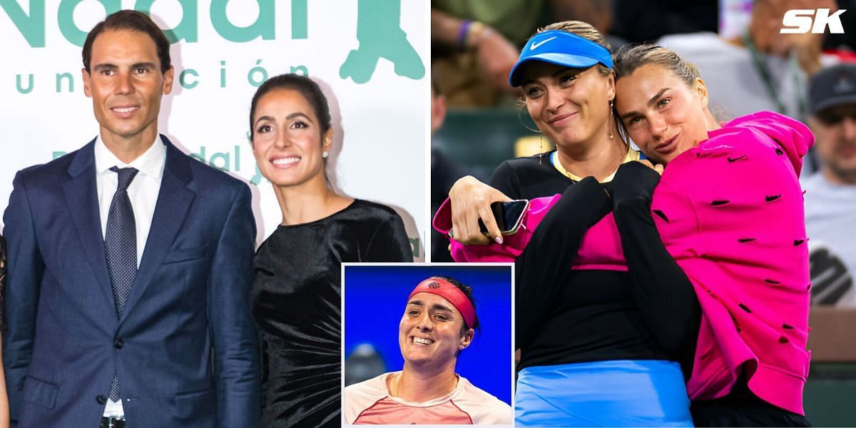 (Left to Right) Rafael Nadal and wife Maria Francisca Perello, Paula Badosa and Aryna Sabalenka, Ons Jabeur (Inset)