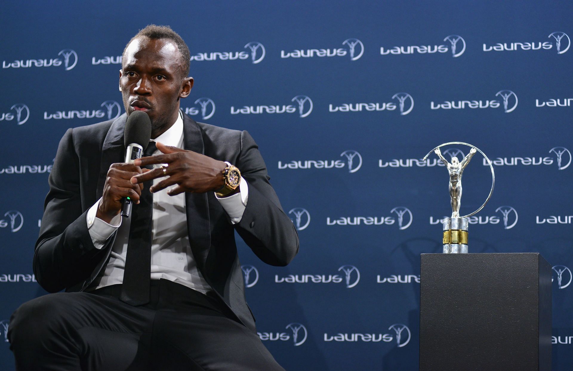 Winner of the Laureus World Sportsman of the Year Award Athlete Usain Bolt of Jamaica speaks during the Winners Press Conference during the 2017 Laureus World Sports Awards at the Salle des Etoiles, Sporting Monte Carlo on February 14, 2017 in Monaco, Monaco. (Photo by Christian Alminana/Getty Images for Laureus)
