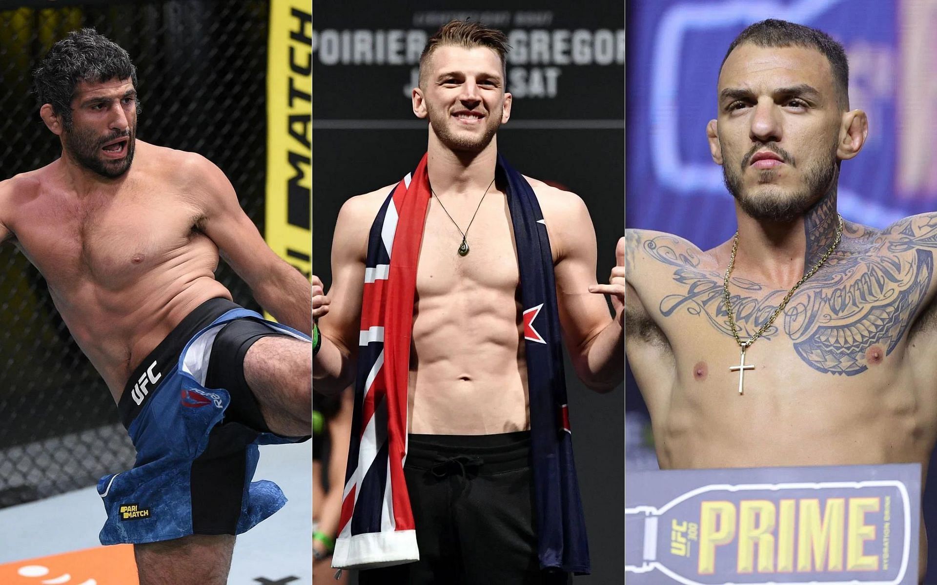 Dan Hooker (middle) wants to fight Beneil Dariush (left) or Renato Moicano (right) next [Images via Getty]
