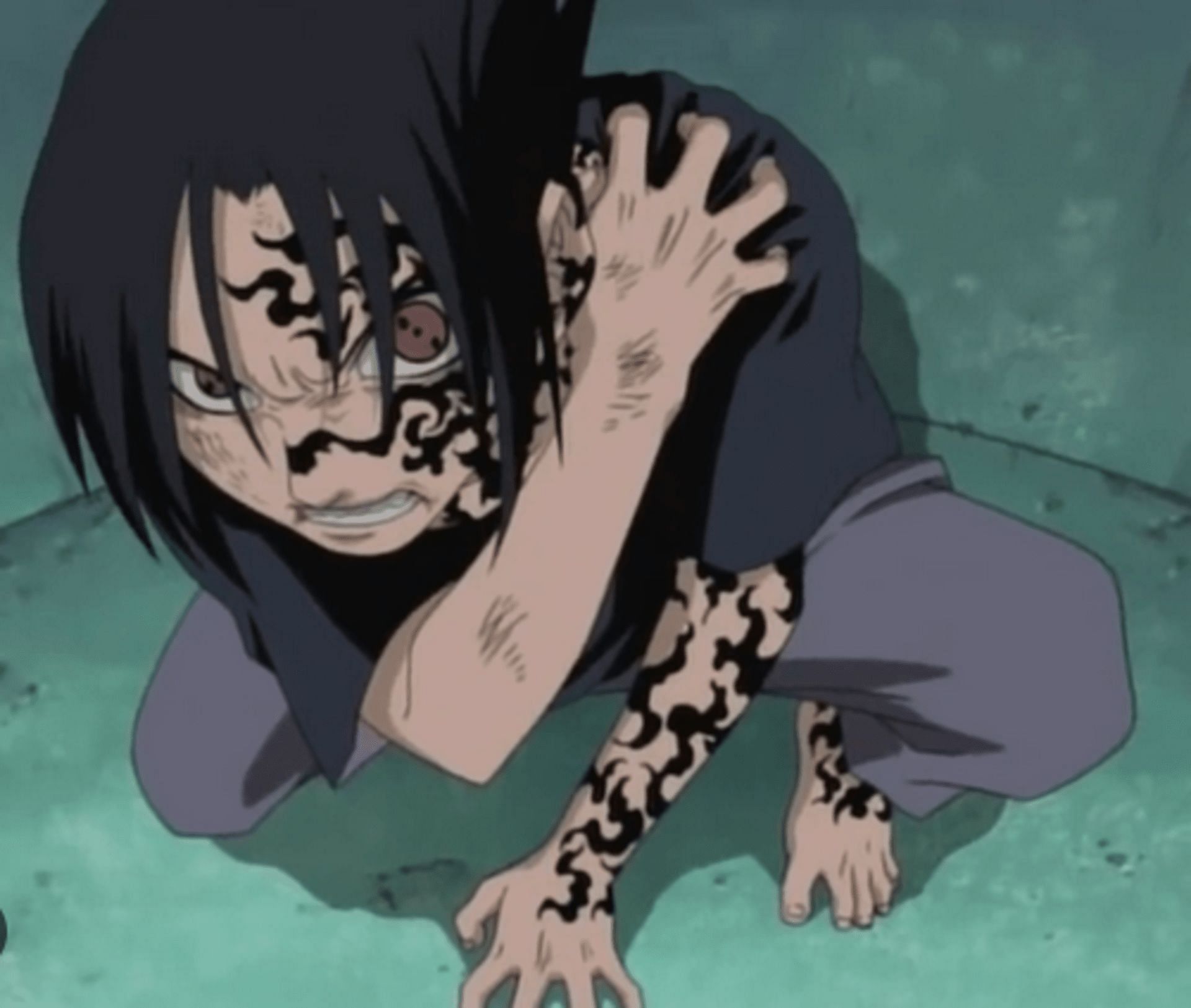 Sasuke Uchiha (curse mark manifesting) in Naruto (Image via Pierrot)