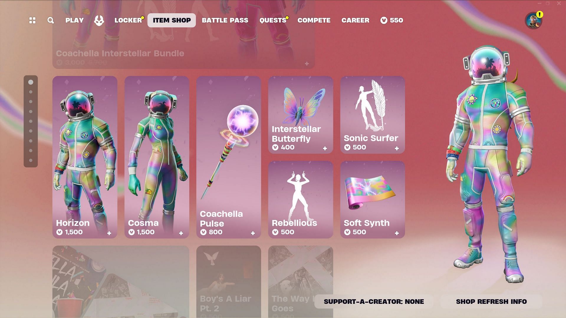 Coachella Interstellar Bundle is currently listed in the Item Shop (Image via Epic Games)