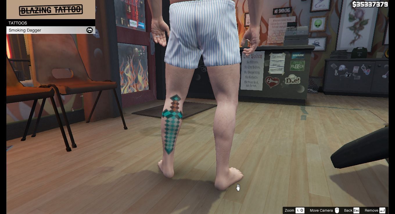 The Minecraft mod tattoo applied on Michael (Image via gta5-mods.com)