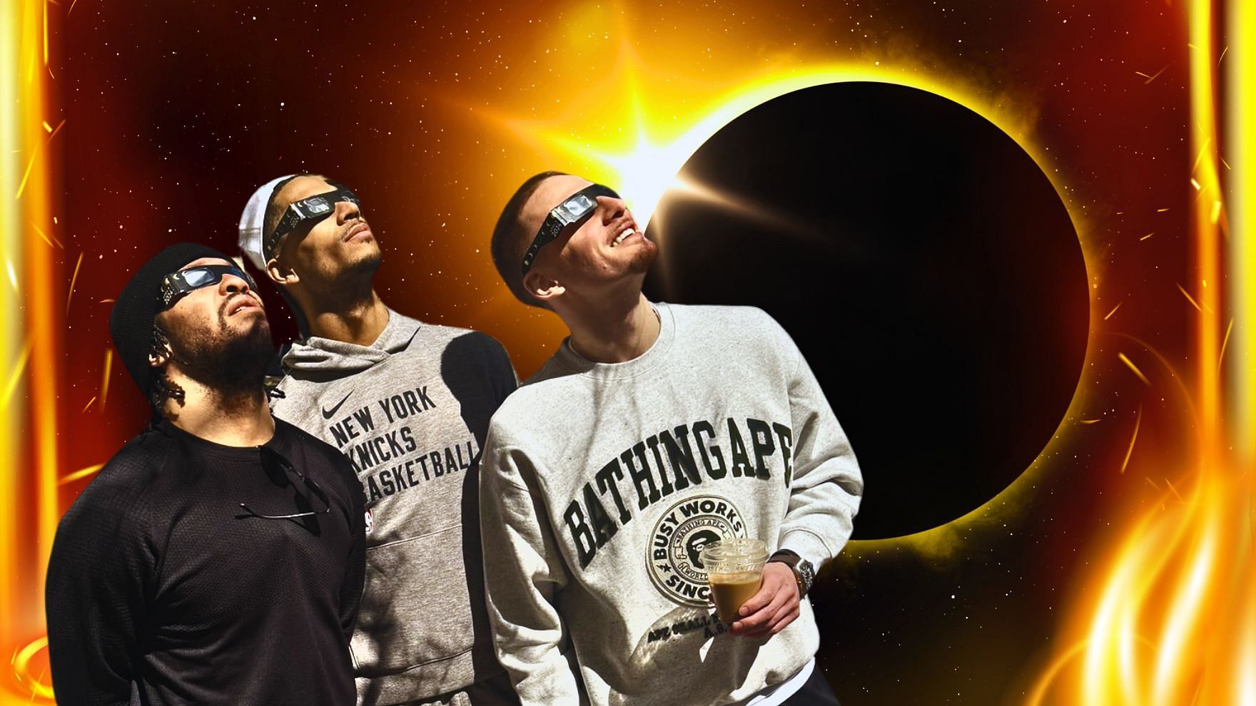 Knicks fans jokingly show concern for Jalen Brunson, Josh Hart as they watch solar eclipse