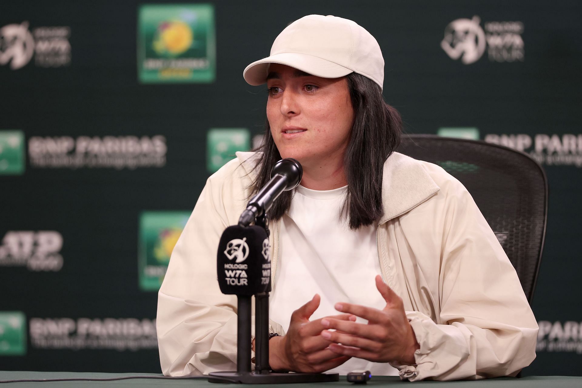 Ons Jabeur in a media interaction at the 2024 Indian Wells