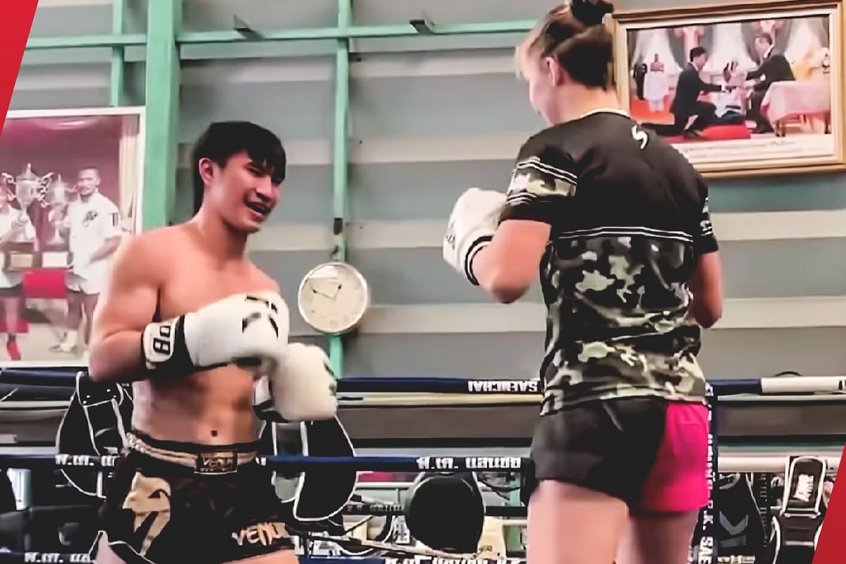 Two world champions Tawanchai and Smilla Sundell exchange knowledge in a playful sparring session 