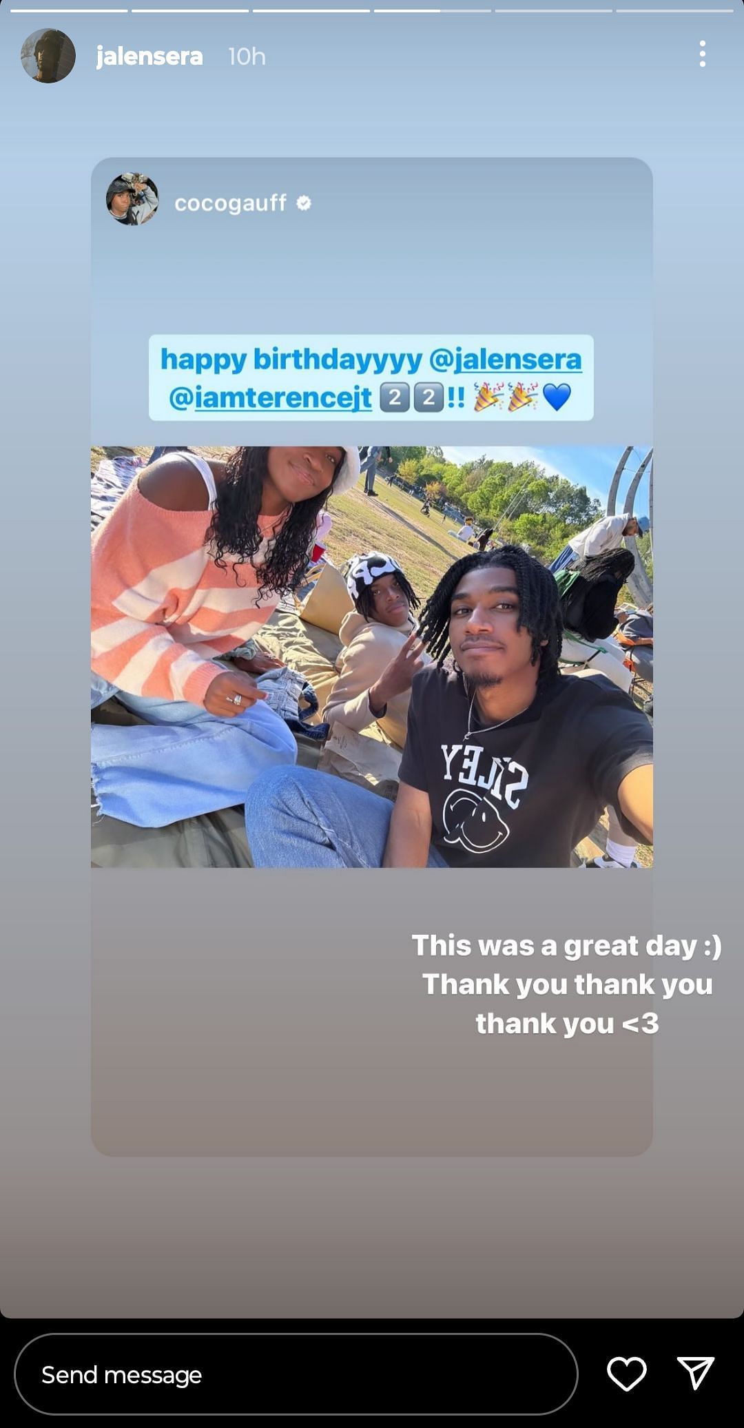 Coco Gauff receives delightful response from Jalen Sera as she celebrates  his birthday with a fond memory of them together