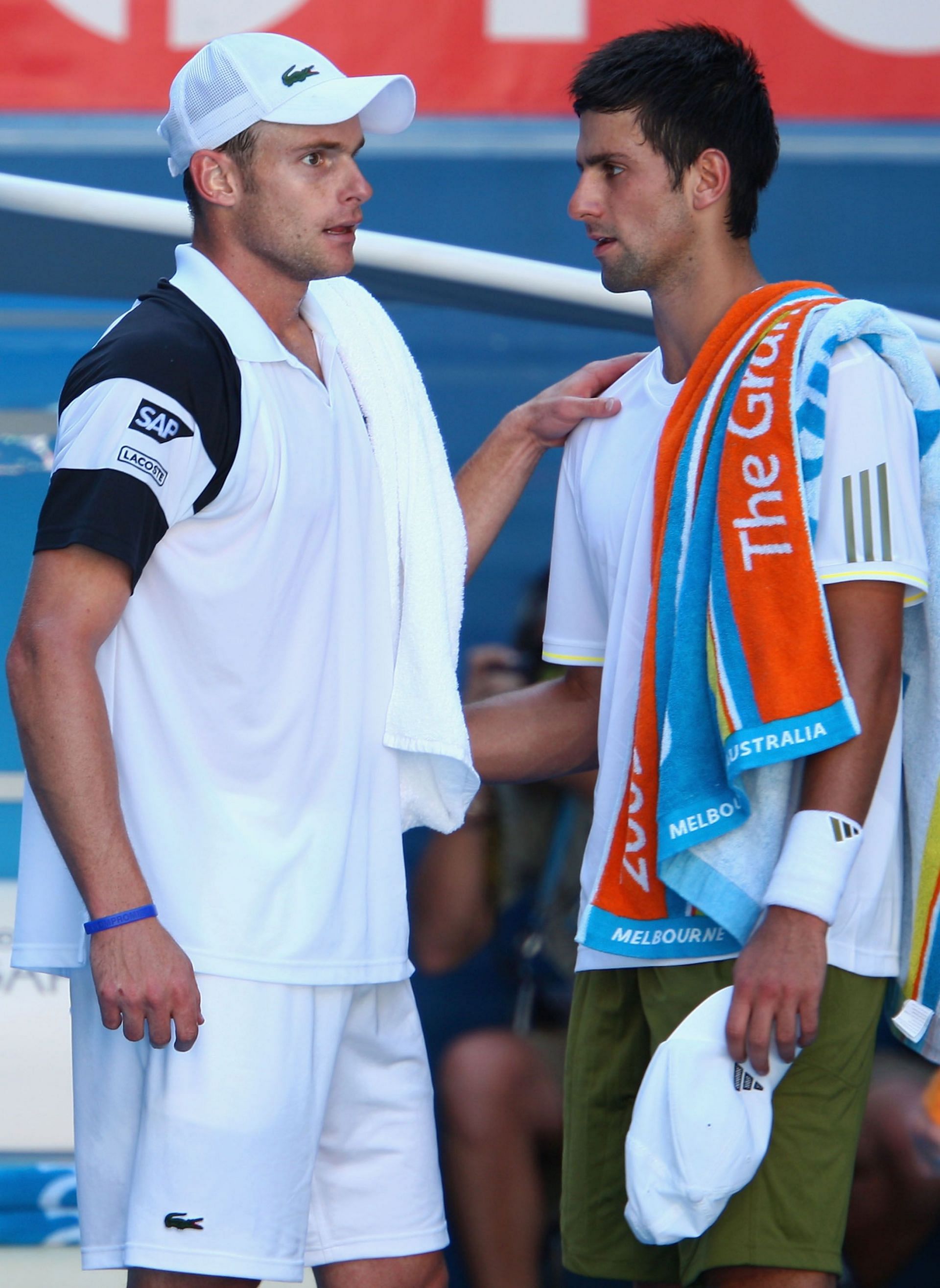 Andy Roddick and Novak Djokovic at the 2009 Australian Open