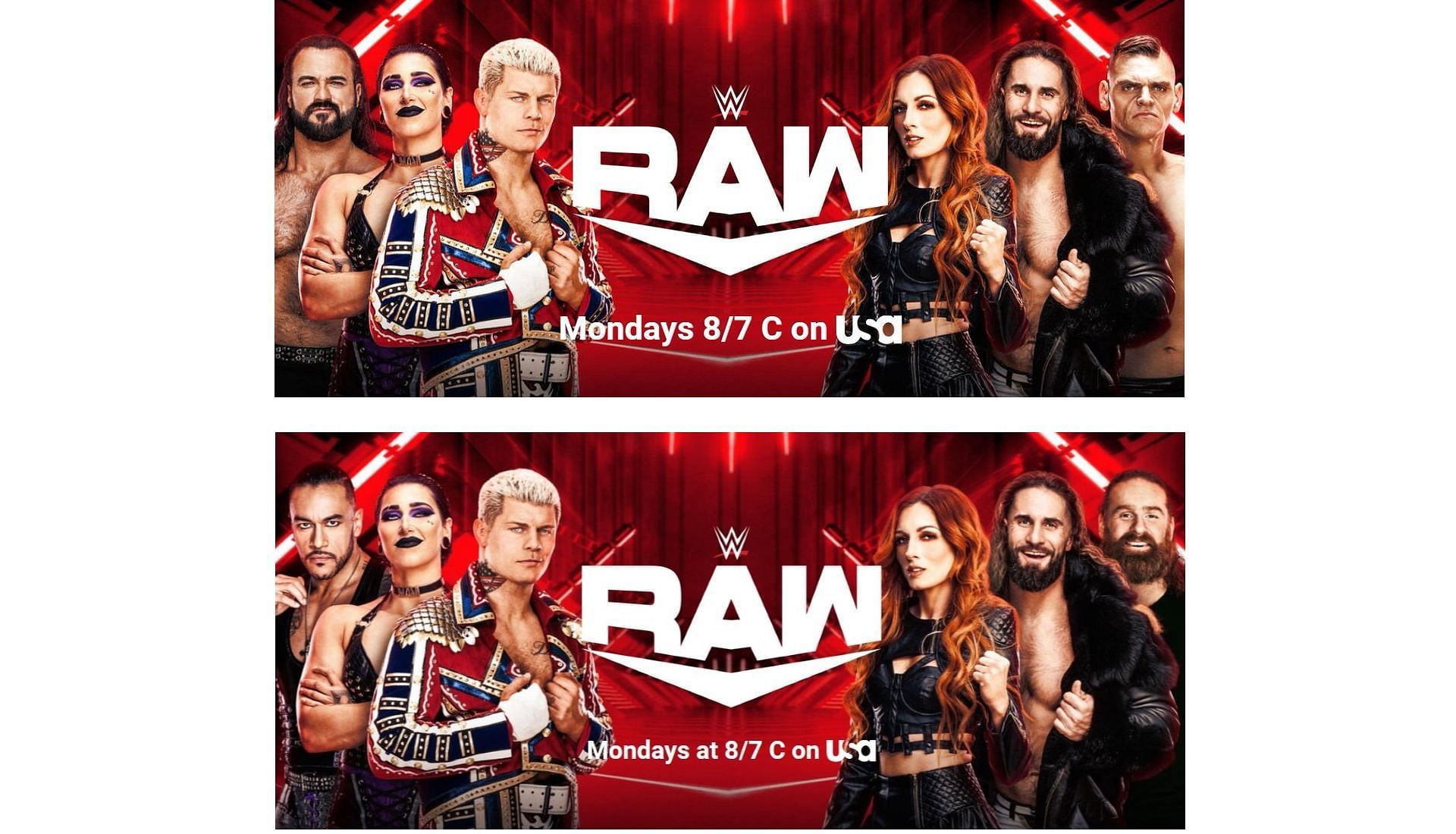 The updated WWE RAW banner without Drew McIntyre and Gunther