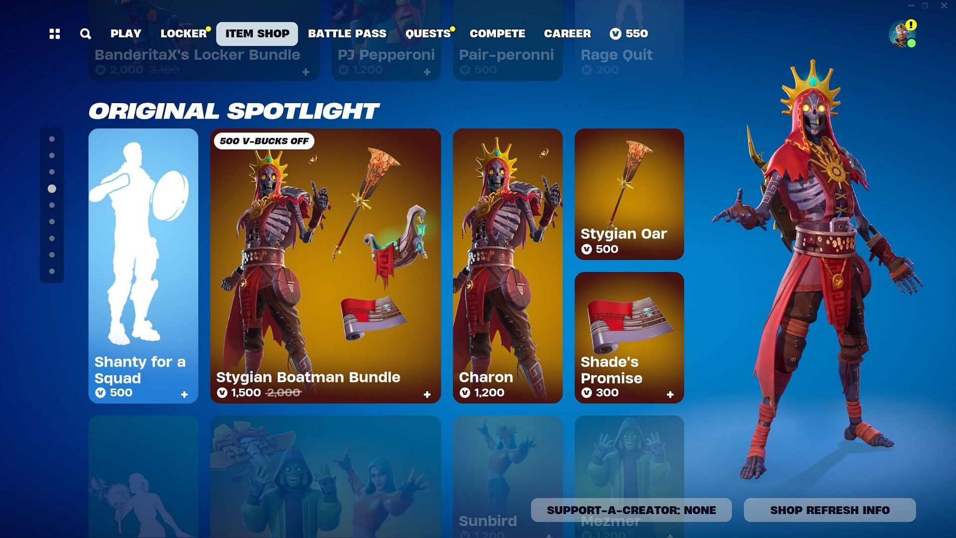 The Charon Skin is currently listed in the Item Shop (Image via Epic Games/Fortnite)