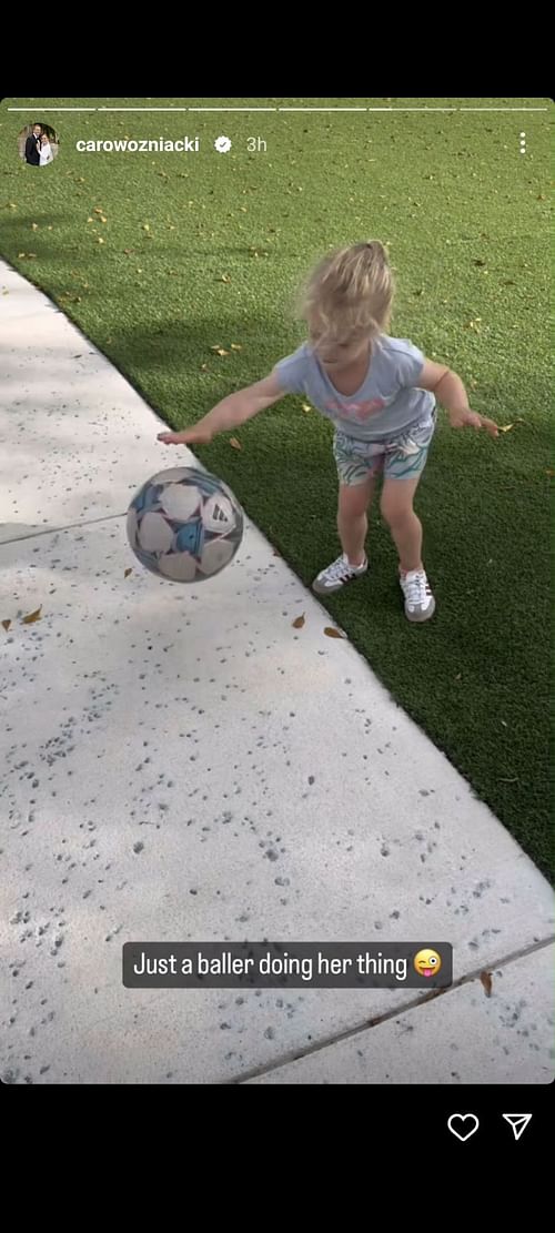 Caroline Wozniacki's Instagram post featuring her daughter Olivia playing basketball with a football Miami Open Presented by Itau 2024 - Day 6 Miami Open Presented by Itau 2024 - Day 6