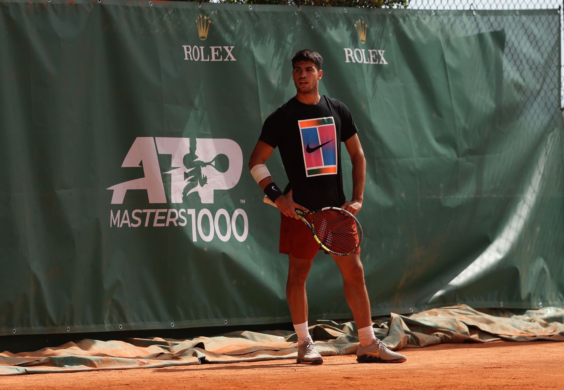 Carlos Alcaraz during a practice session at Monte-Carlo Masters 2024.