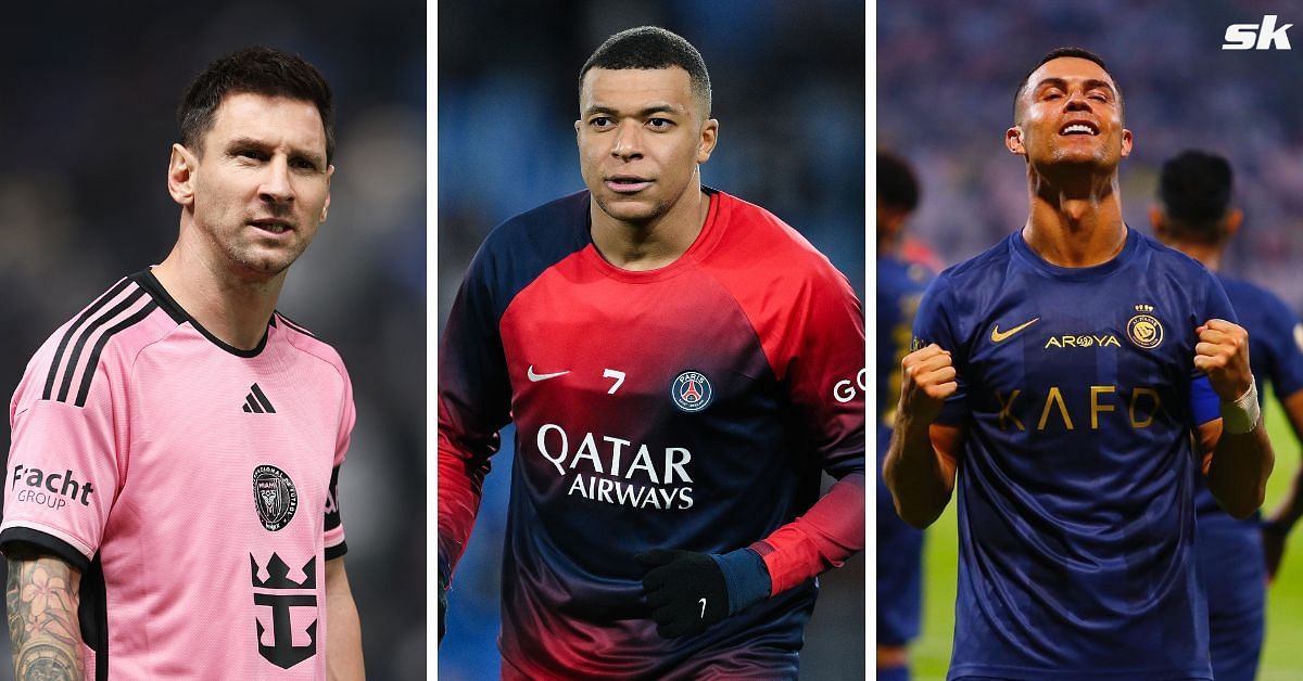 Lionel Messi, Kylian Mbappe and Cristiano Ronaldo (from left to right)