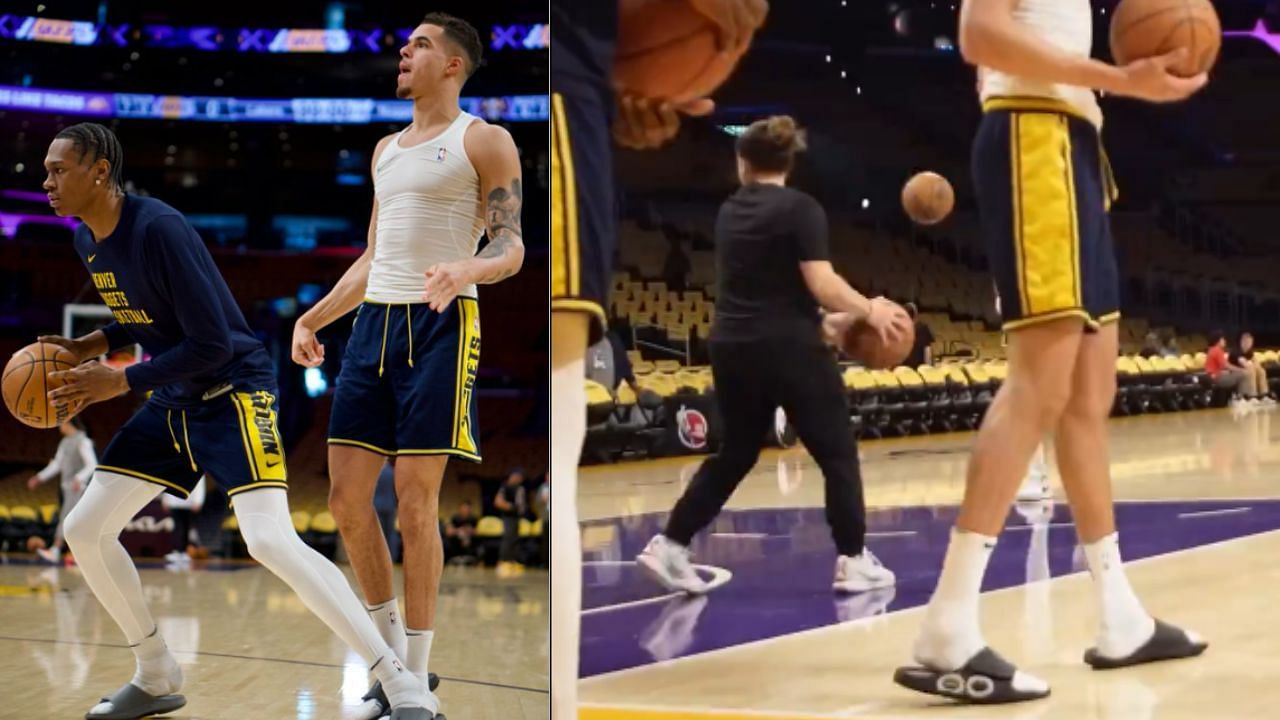 The Denver Nuggets practiced using sandals after the team bus carrying their shoes was delayed.
