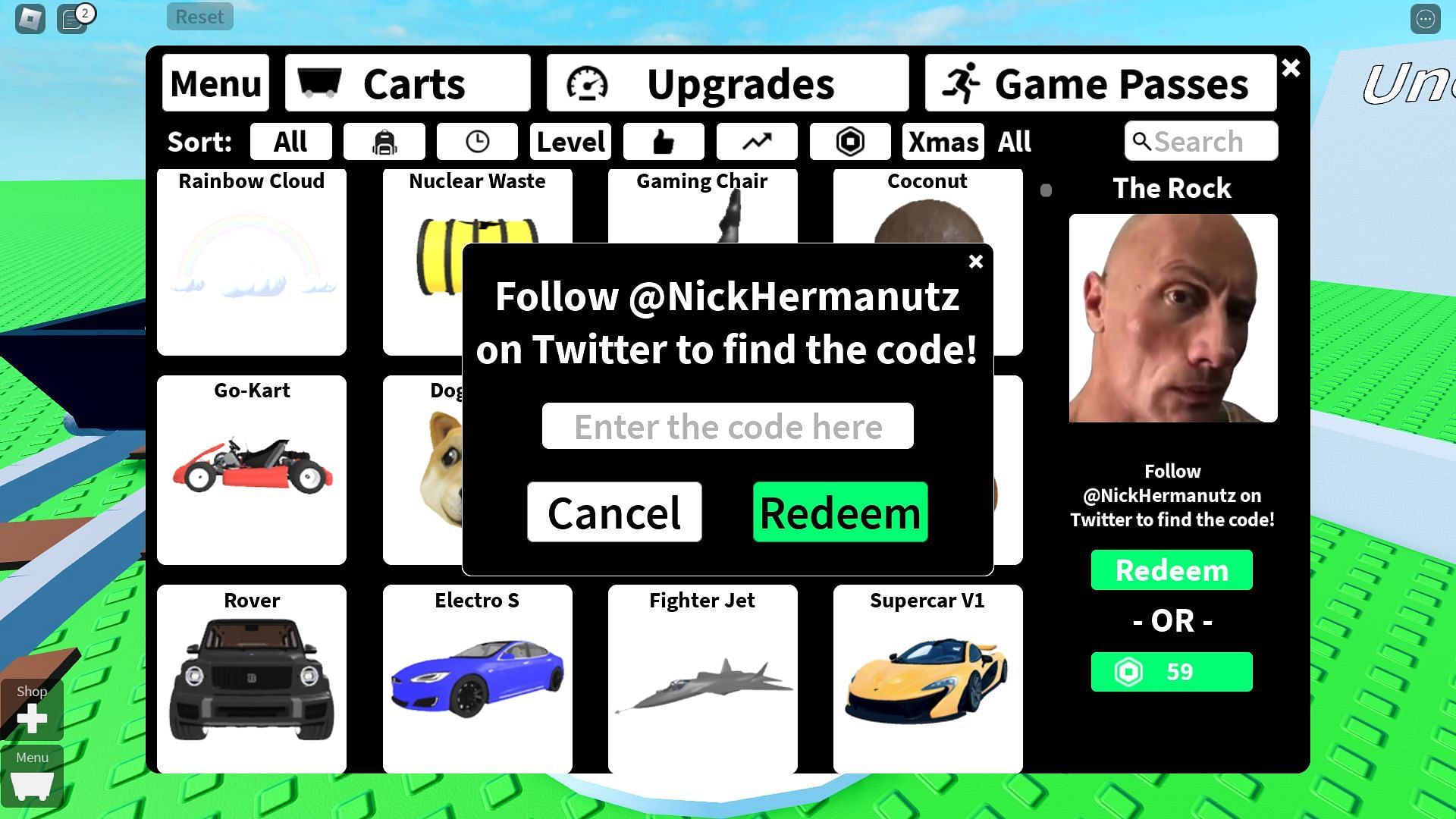 Active codes for Create a Cart Ride (Image via Roblox)