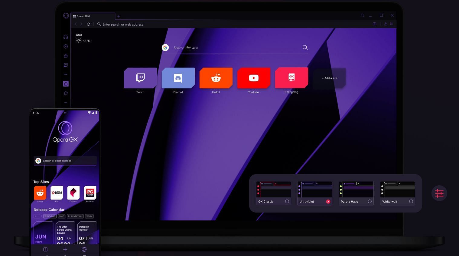 Opera GX with a custom theme (Image via Opera)