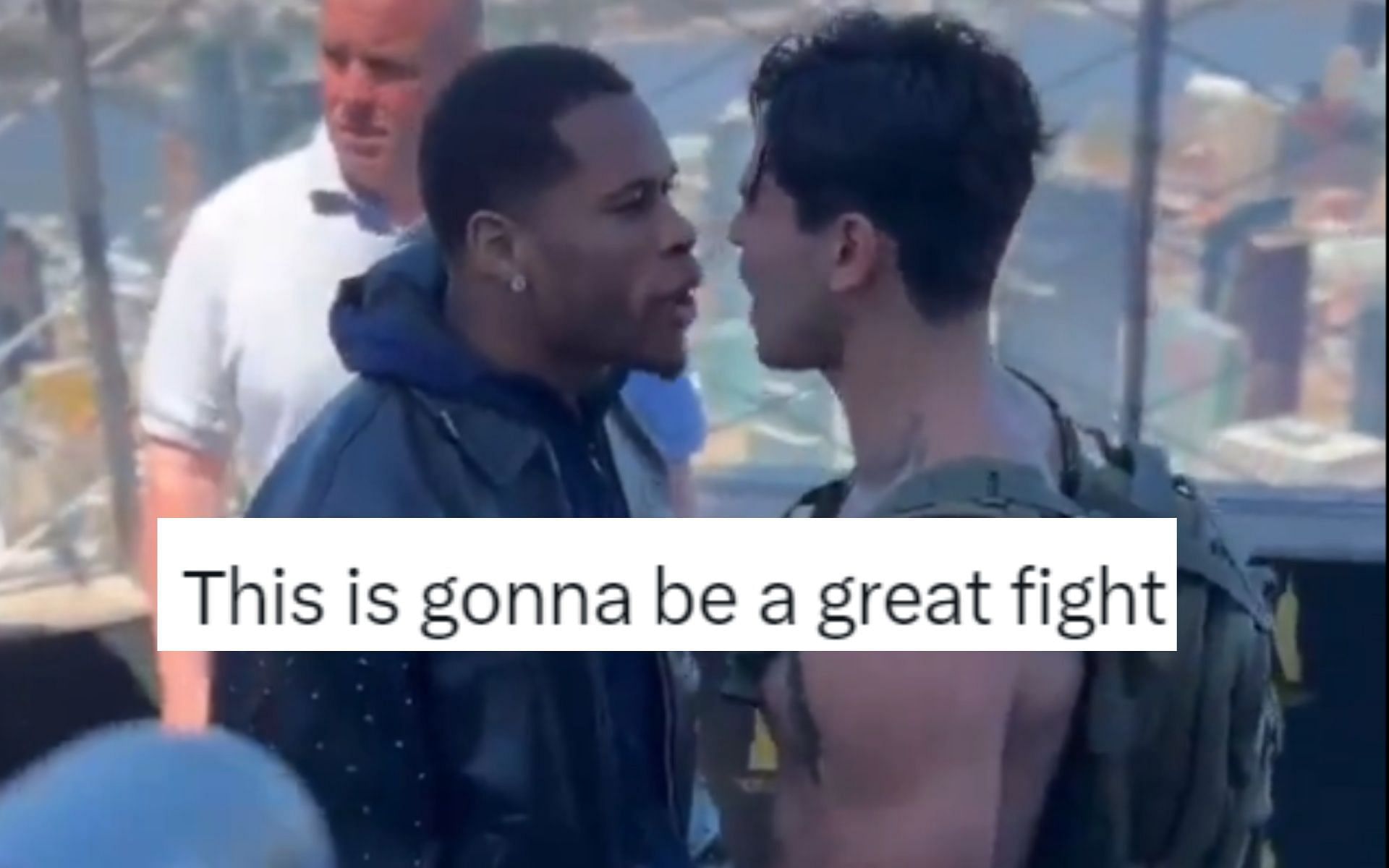 Devin Haney and Ryan Garcia had a heated face-off earlier today. [Image via @HappyPunch on X]