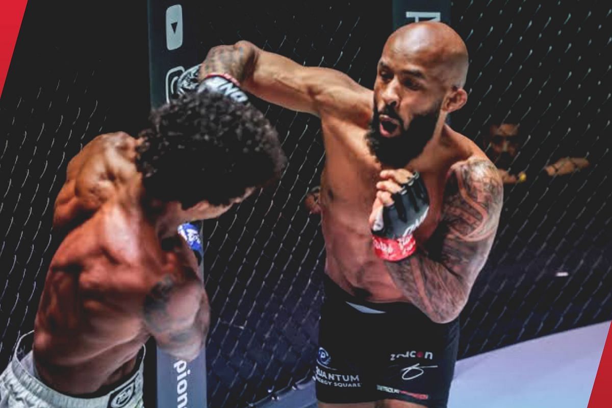 Demetrious Johnson throws a punch against Adriano Moraes [Photo via: ONE Championship]