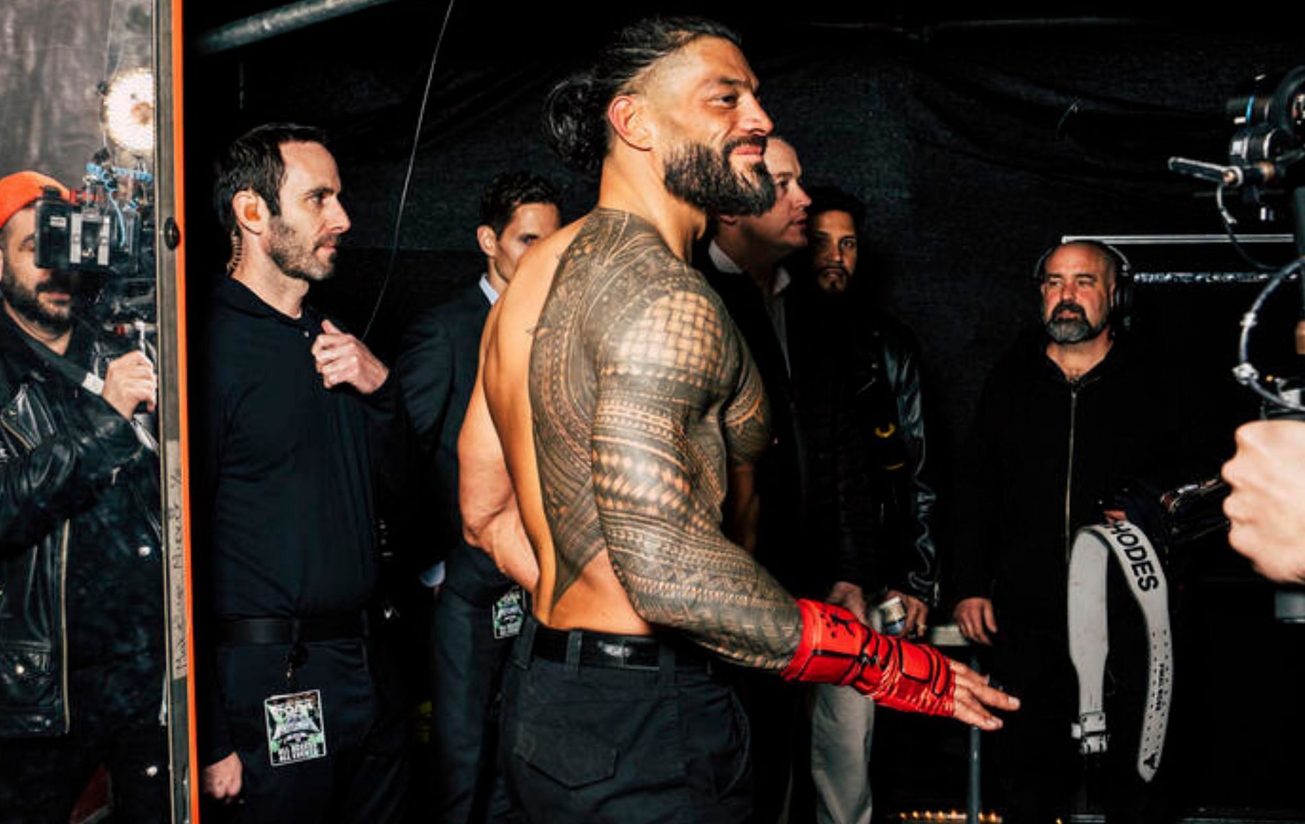 Roman Reigns backstage at WrestleMania 40.
