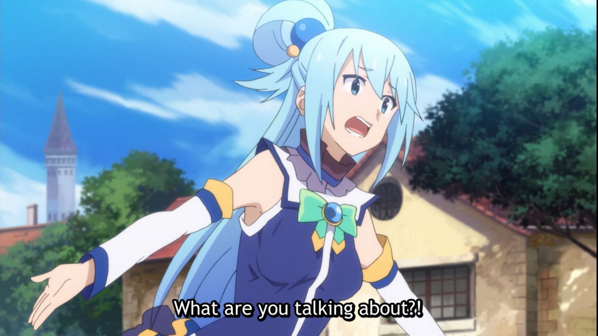 Aqua asking anime fans an important question (Image via Studio Deen)