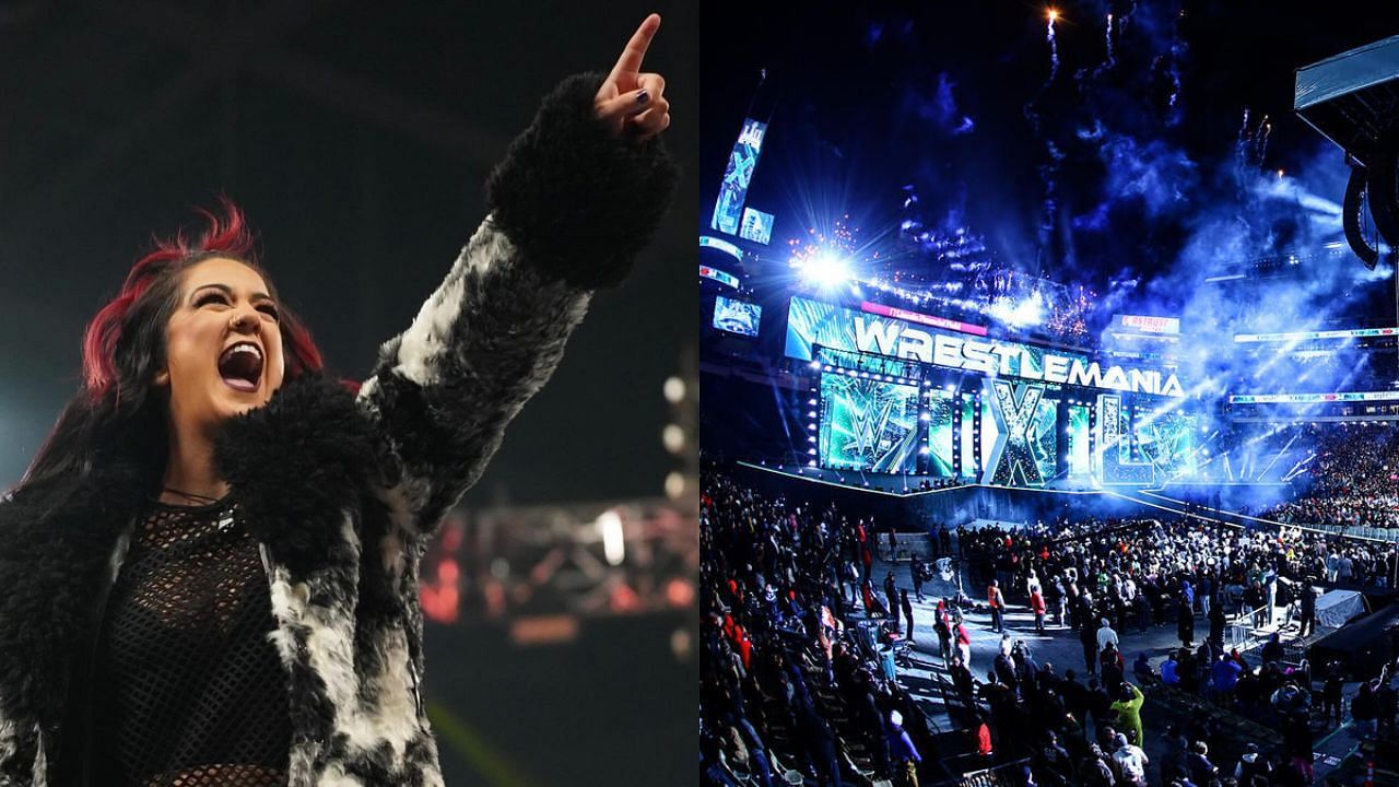 Bayley (left) and WrestleMania 40 stage (right)