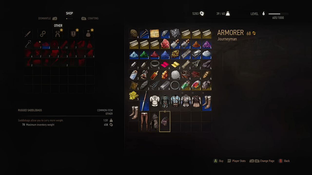 Managing Inventory in The Witcher 3 (Image via YouTube/Lionheart Mind Explosion)