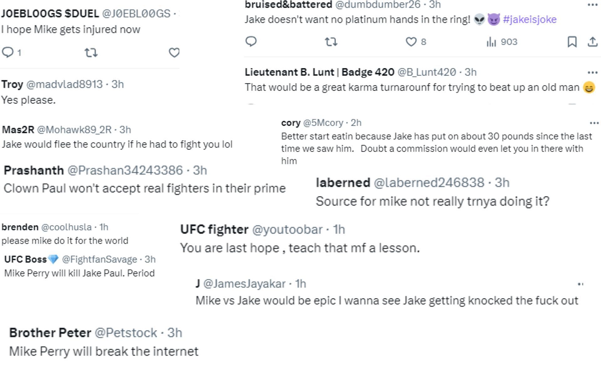 Fan reactions to Perry volunteering to replace Mike Tyson against Jake Paul