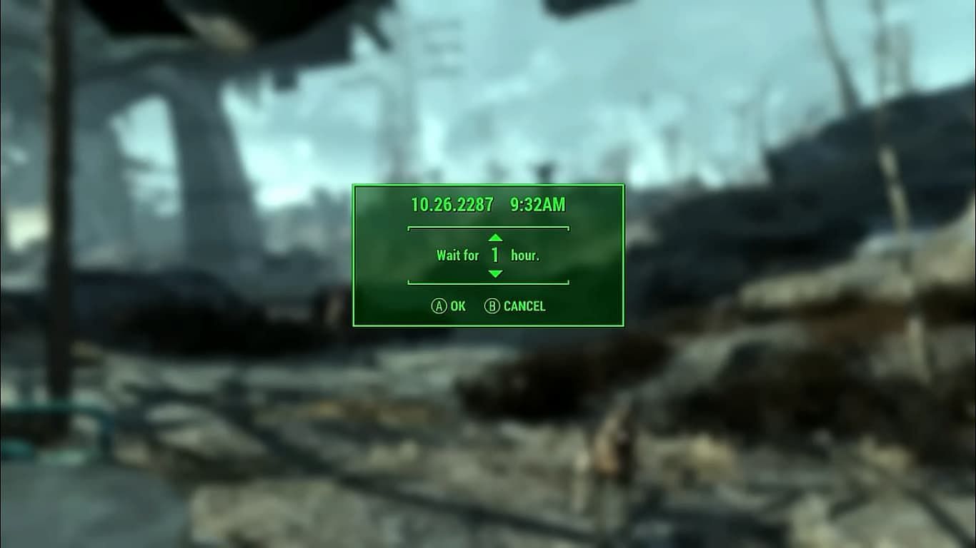 The wait menu in Fallout 4 (Image via Bethesda Game Studios)