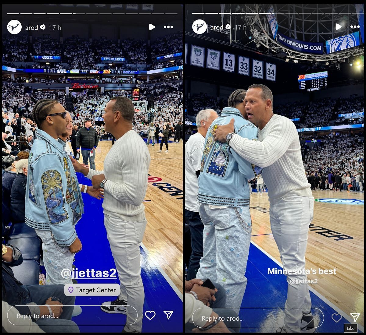 Justin Jefferson and Alex Rodriguez at the Timberwolves game (image credit: A-Rod IG Stories)