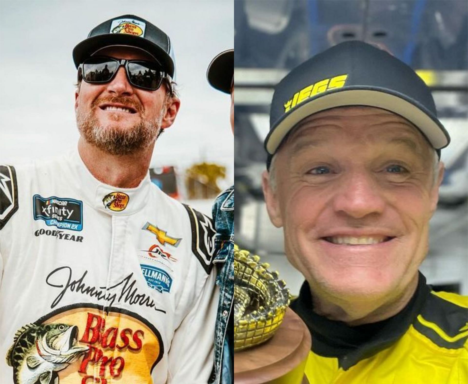 (L-R) Former NASCAR drivers Dale Earnhardt Jr. and Kenny Wallace