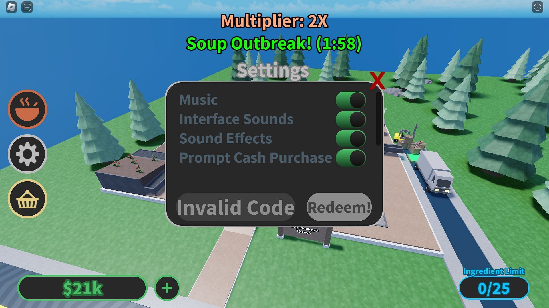 Troubleshooting codes for Soup Factory Tycoon (Image via Roblox)