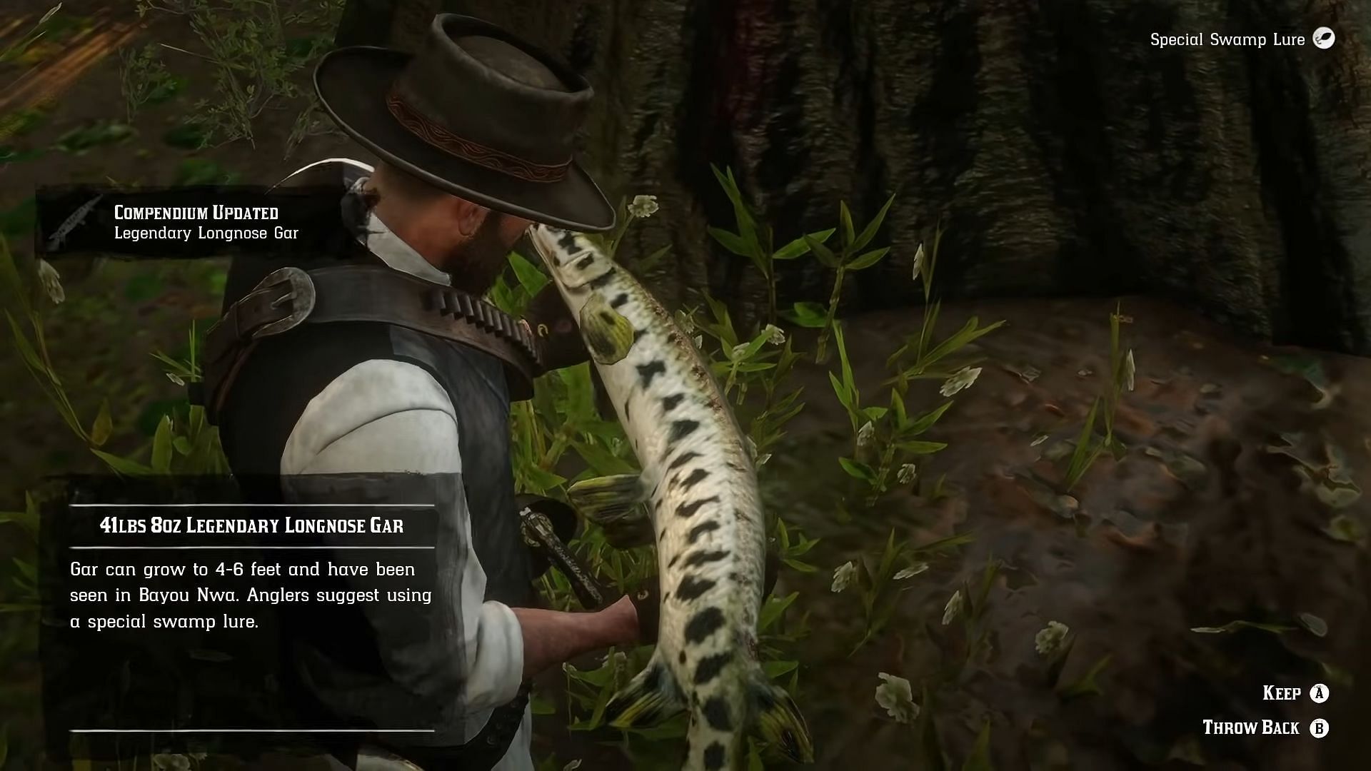 The Legendary Longnose Gar can be hard to catch (Image via Rockstar Games || YouTube/Reptac)