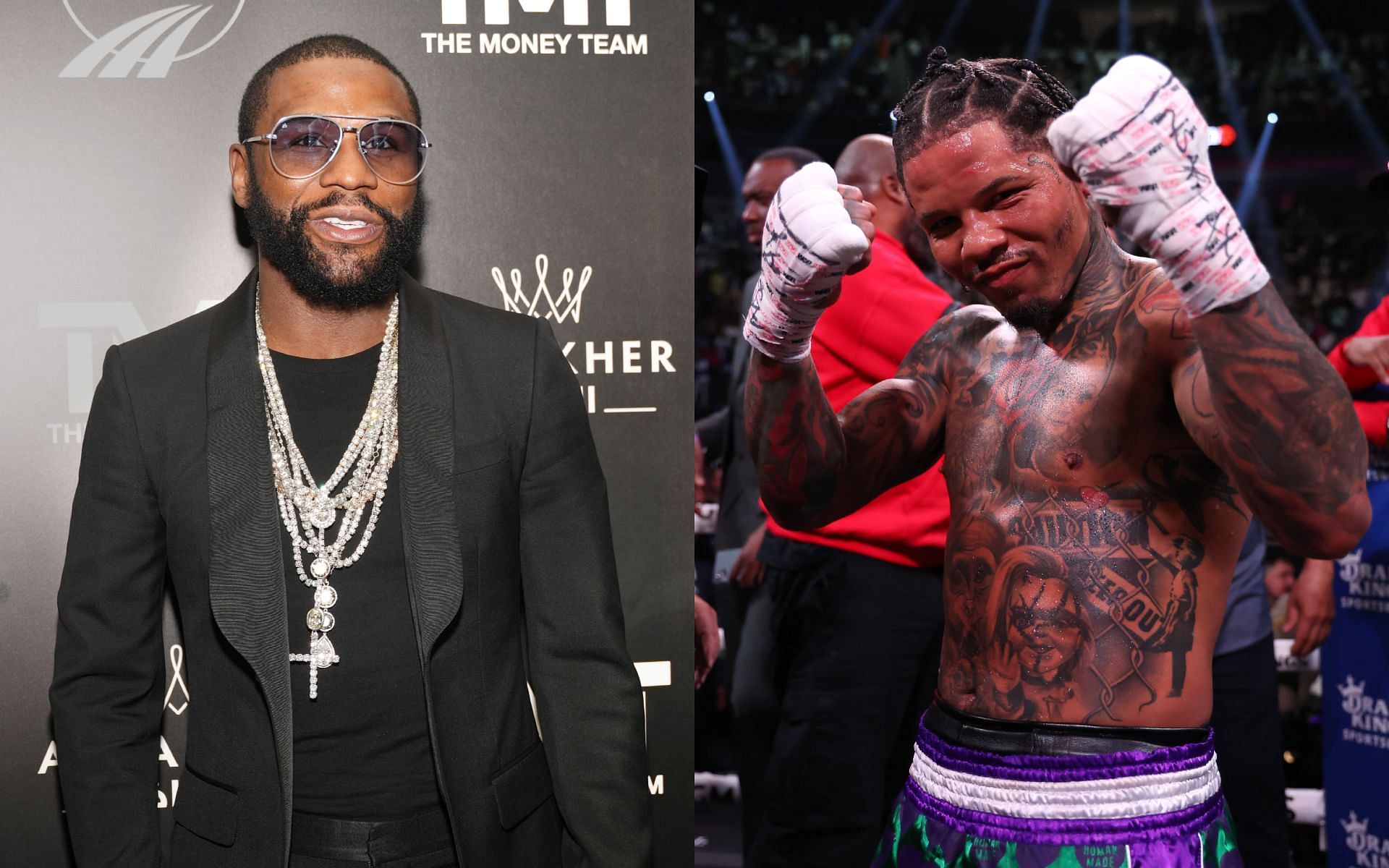 Gervonta Davis (right) claims Floyd Mayweather (left) is being held back in Dubai [Image via: Getty Images] 