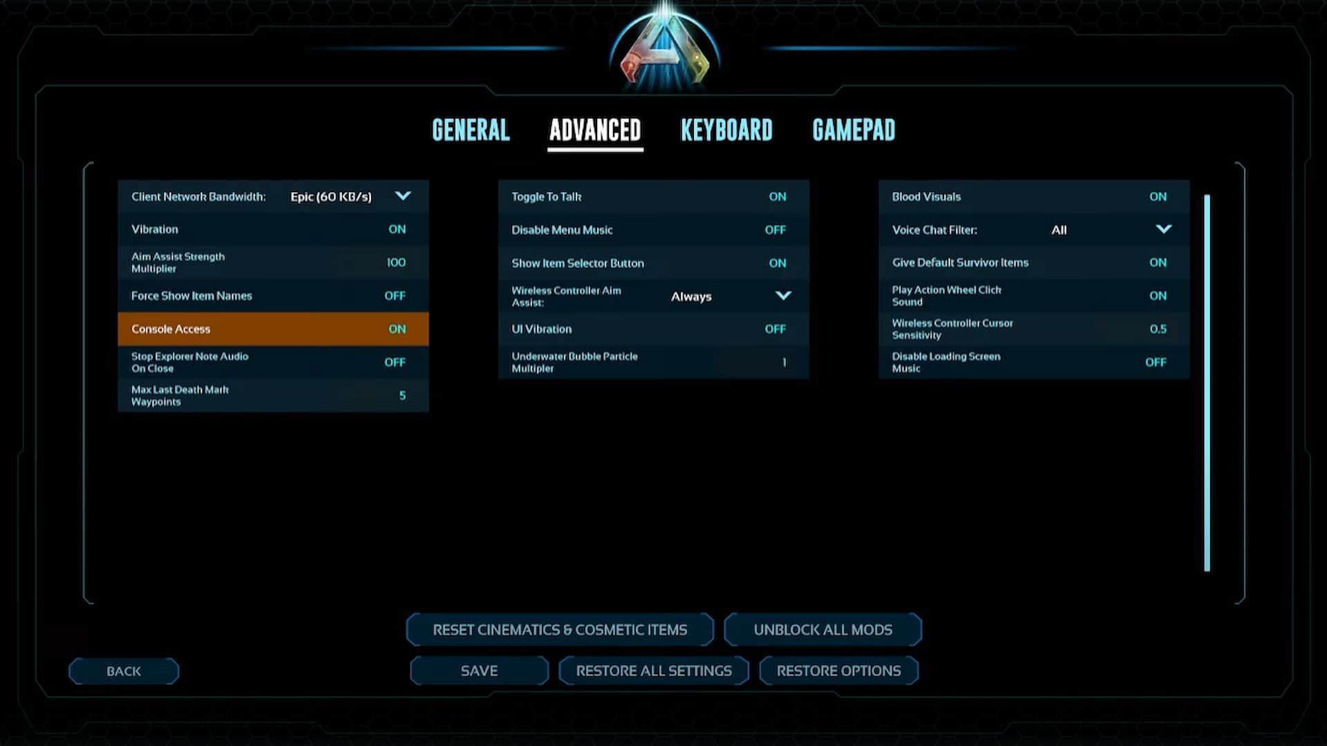 You can enable Console Access from the Advanced tab. (Image via Studio Wildcard || Crabbytron/YouTube)