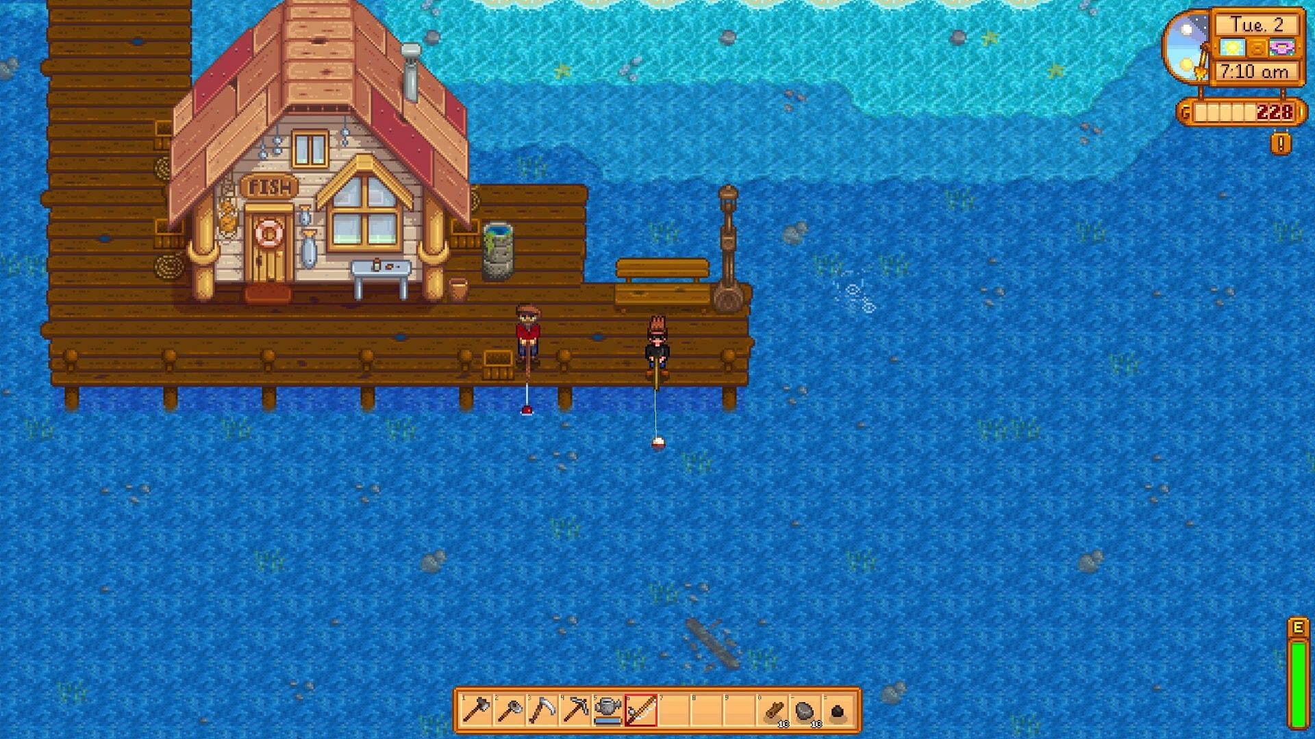 Fishing near the Fish Shop in Stardew Valley (Image via ConcernedApe)