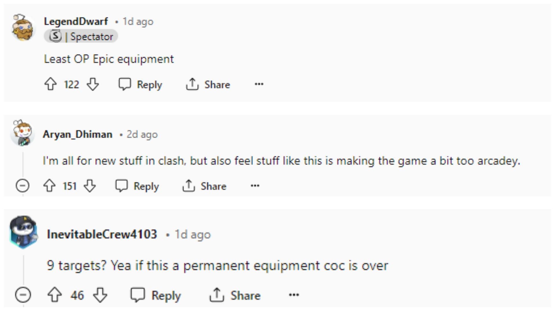 many users are unimpressed or even concerned about the affects of this new equipment on their favorite mobile game (Image via Reddit/r/ClashOfClansLeaks)