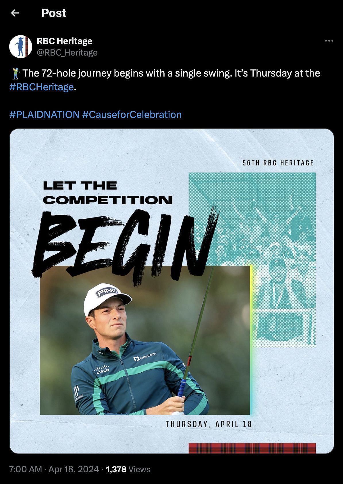 The RBC Heritage posted about Viktor Hovland