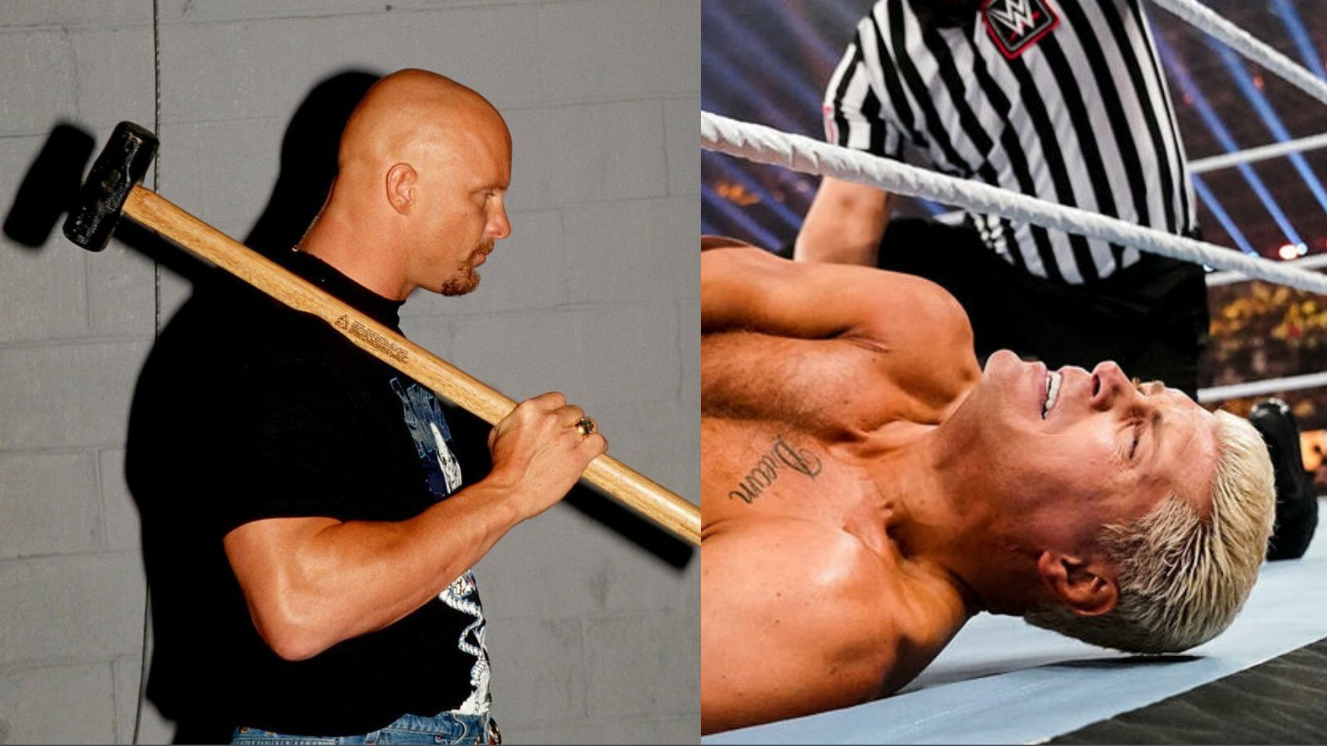 Stone Cold Steve Austin (left); Cody Rhodes (right)