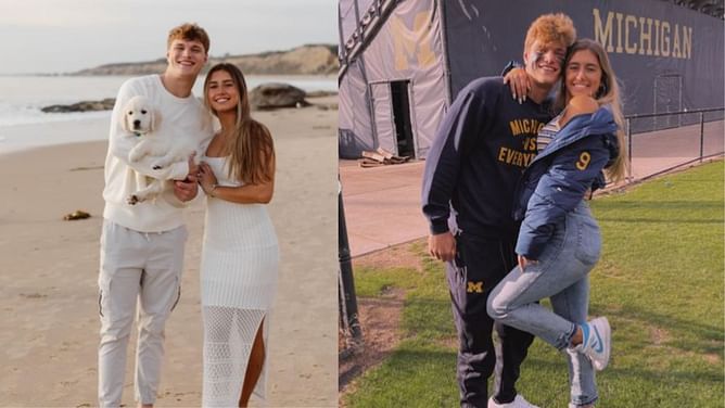 J.J. McCarthy celebrates with fiancée Katya Kuropas after replacing Kirk Cousins at Vikings