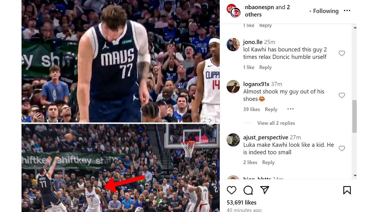 Fans react to Luka Doncic&#039;s &quot;too small&quot; celebration after scoring against Kawhi Leonard.