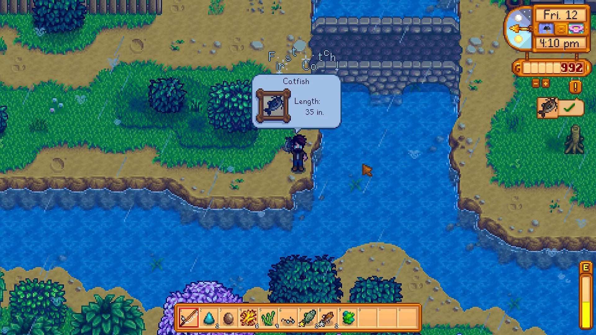 Catching a Catfish in Stardew Valley (Image via ConcernedApe | OSWguild on YouTube)