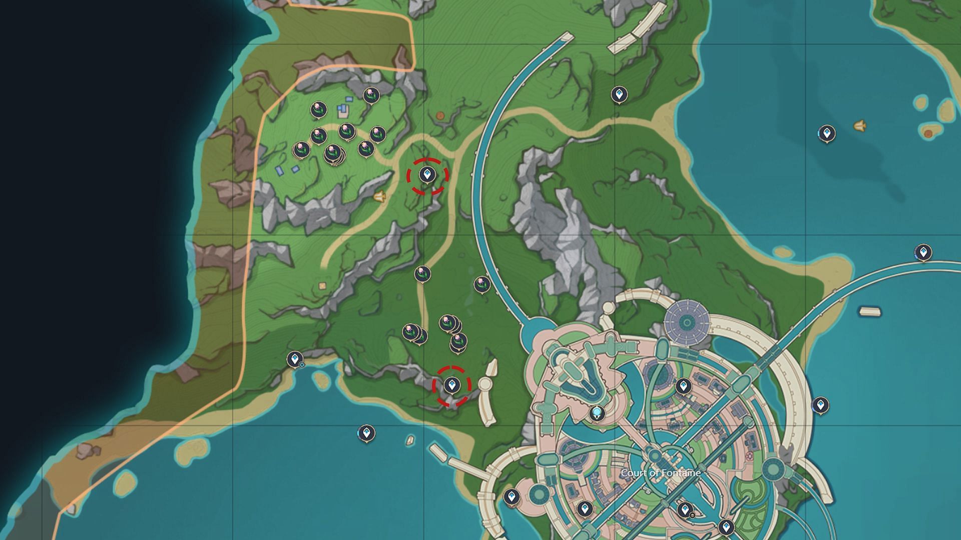 Waypoints located near Rainbow Rose in Fontaine (Image via HoYoverse)