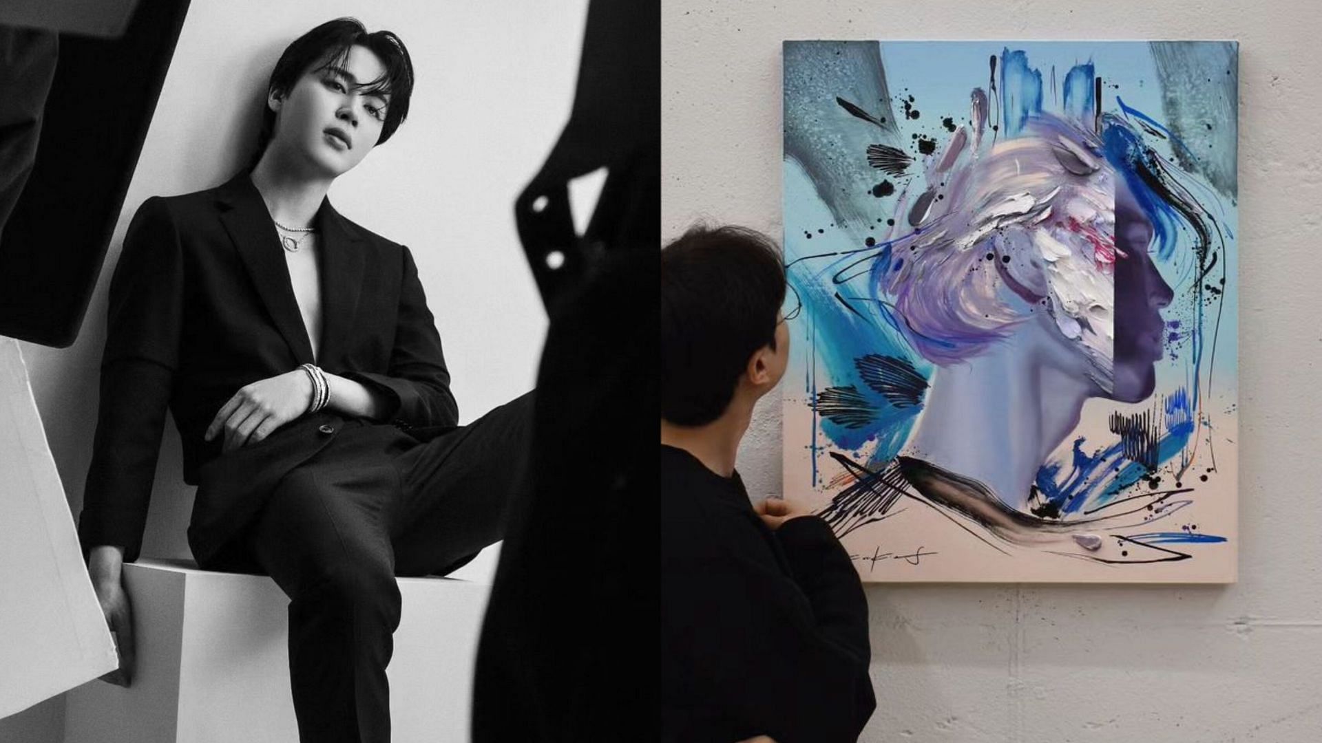 Artist Lee. K unveils new oil painting of BTS Jimin (Images via Instagram/@leekillust @j.m)