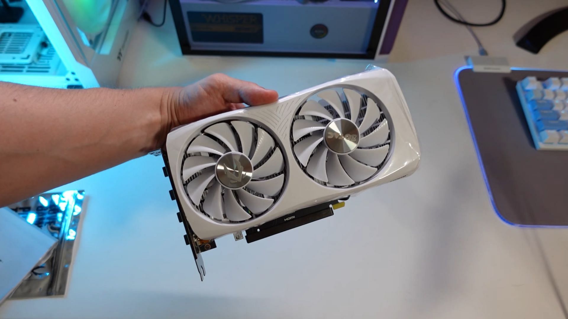 Nvidia RTX 4060 in white (Image via Ancient Gameplays/YouTube)