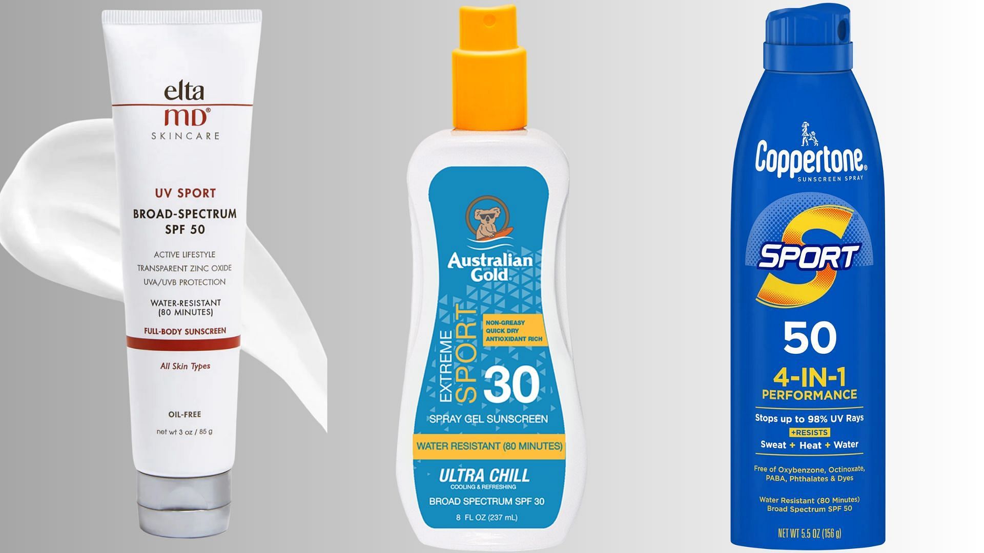 Sport sunscreens (Image via EltaMD, Australian Gold, Coppertone)